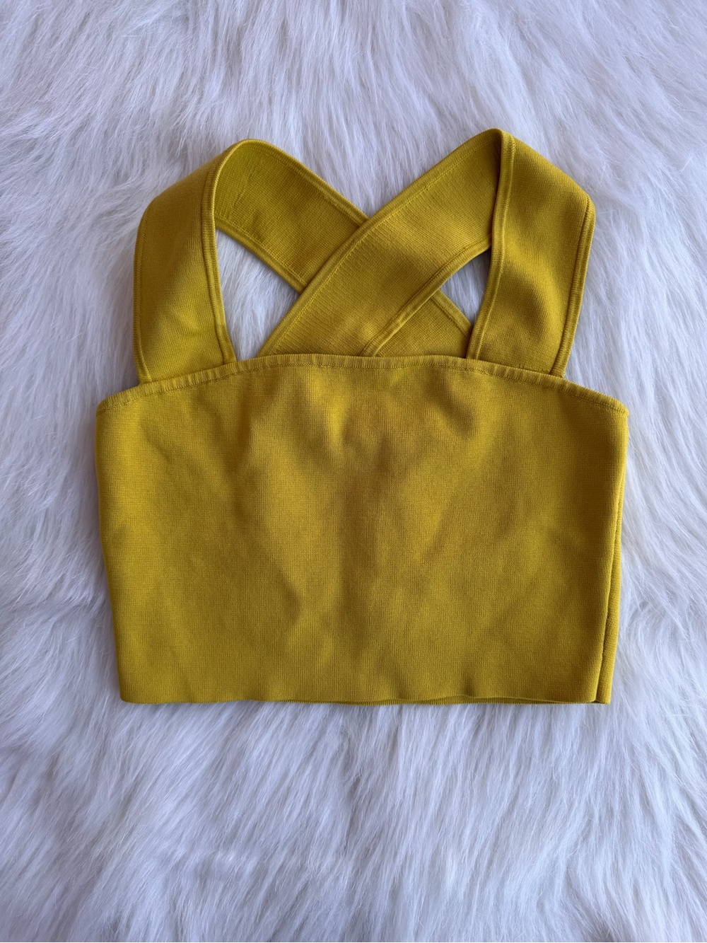 Babaton Sculpt Knit Cross-Back Crop Top Mustard Gold